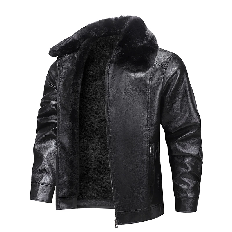 

Winter Mens Warm PU Leather Jackets Men Retro Faux Fur Collar Motorcycle Jacket Men Windbreaker Business Leather Coats Clothing