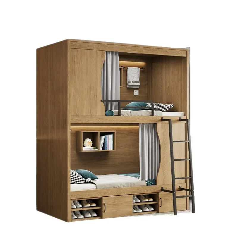 Space Saving Bunk Bed for Dorm Hostel Apartment Sturdy Metal Frame High Low Loft Design Easy Access Compact Sleeping Solution