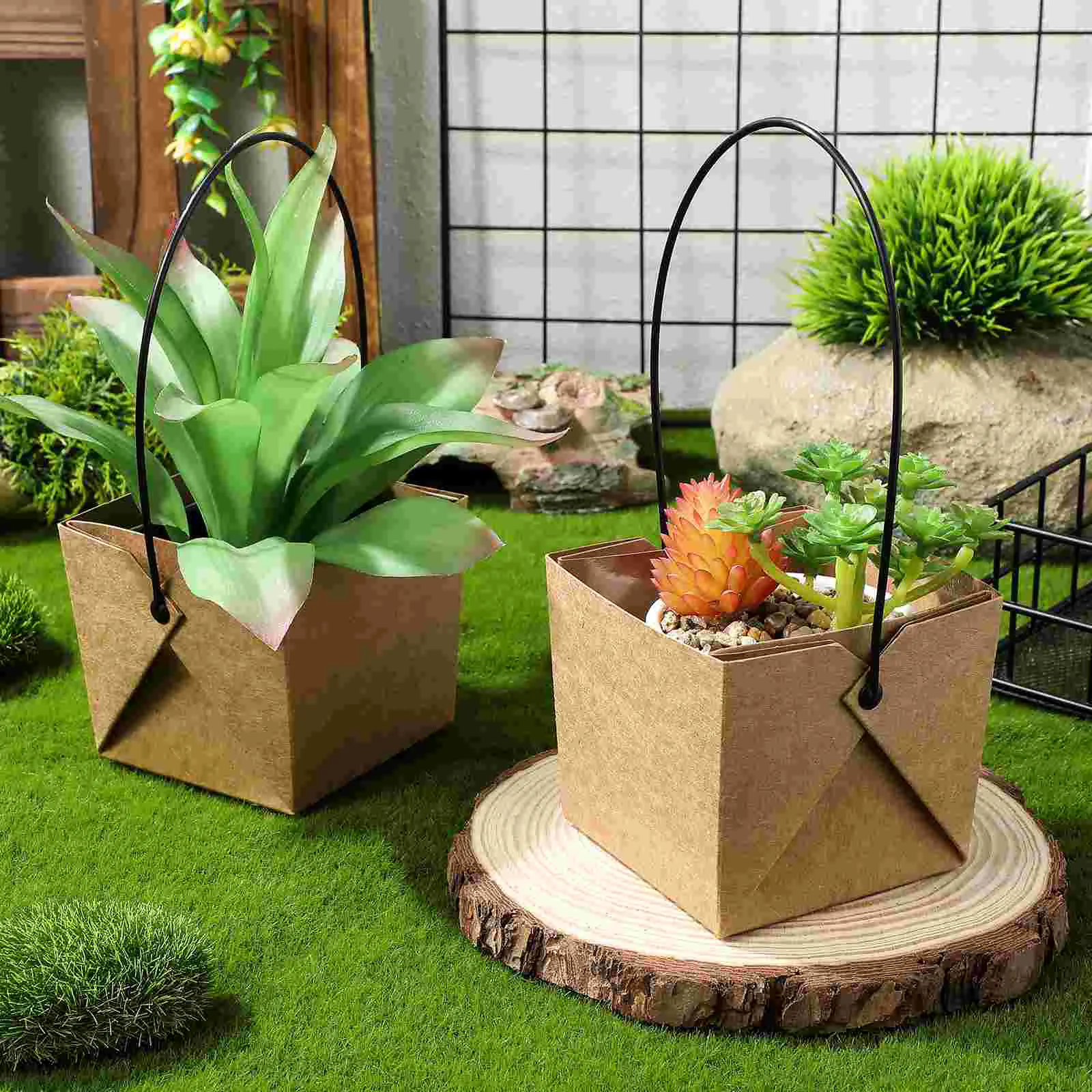 12 Sets Plant Pots Waterproof Kraft Paper Flower With Holes Succulent Containers Plastic Juicy Bag Planter Tabletop Decors