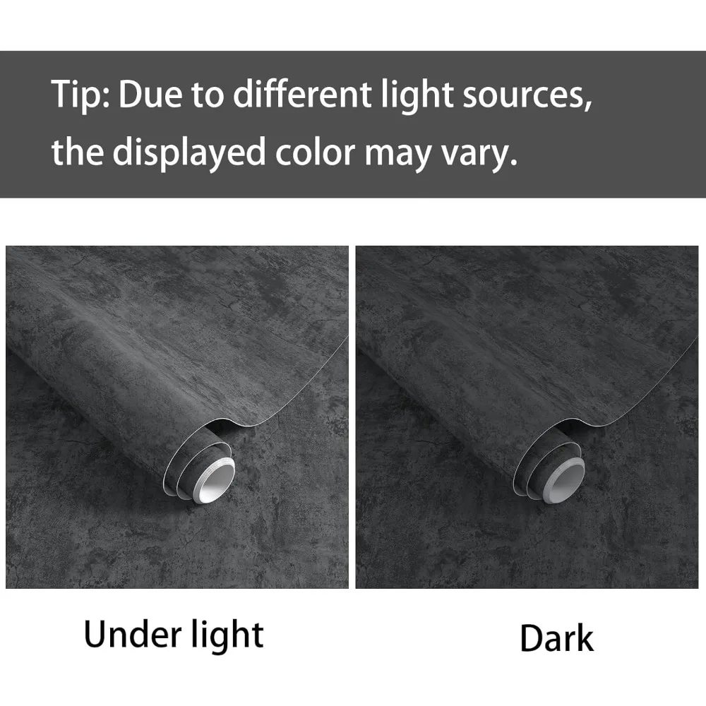 ورق جدران واسع من الخرسانة باللون الرمادي والأسود - ورق اتصال غير لامع ذاتي اللصق مقاوم للماء لتزيين الجدران القابل للإزالة
