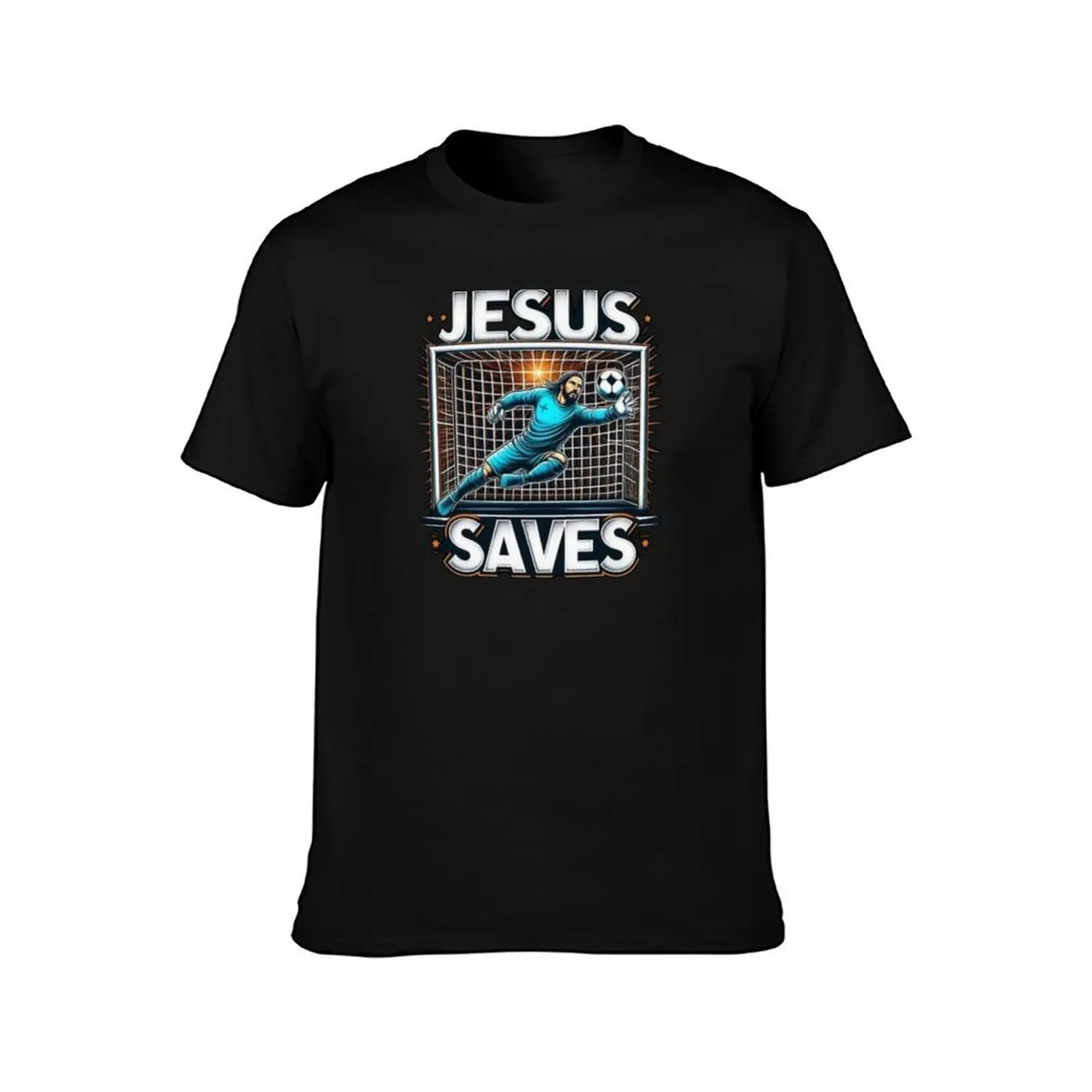 Jesus Saves Goalkeeper . FUNNY JESUS FOOTBALL T-Shirt All Weather Casual Short Sleeve