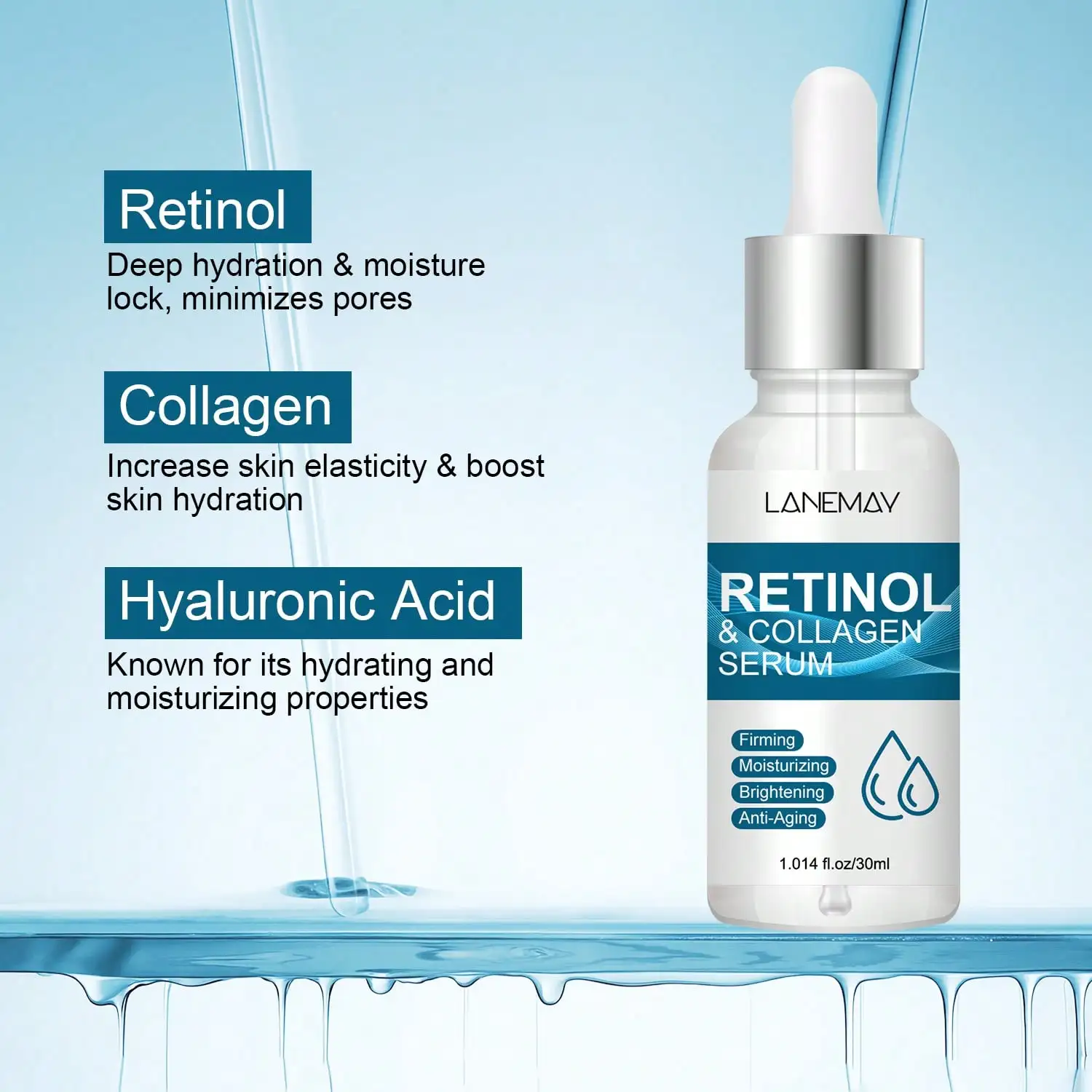 Retinol & Collagen Serum, Improves Radiance & Elasticity, Reduces Fine Lines & Wrinkles, Evens Skin Tone & Minimizes Pores