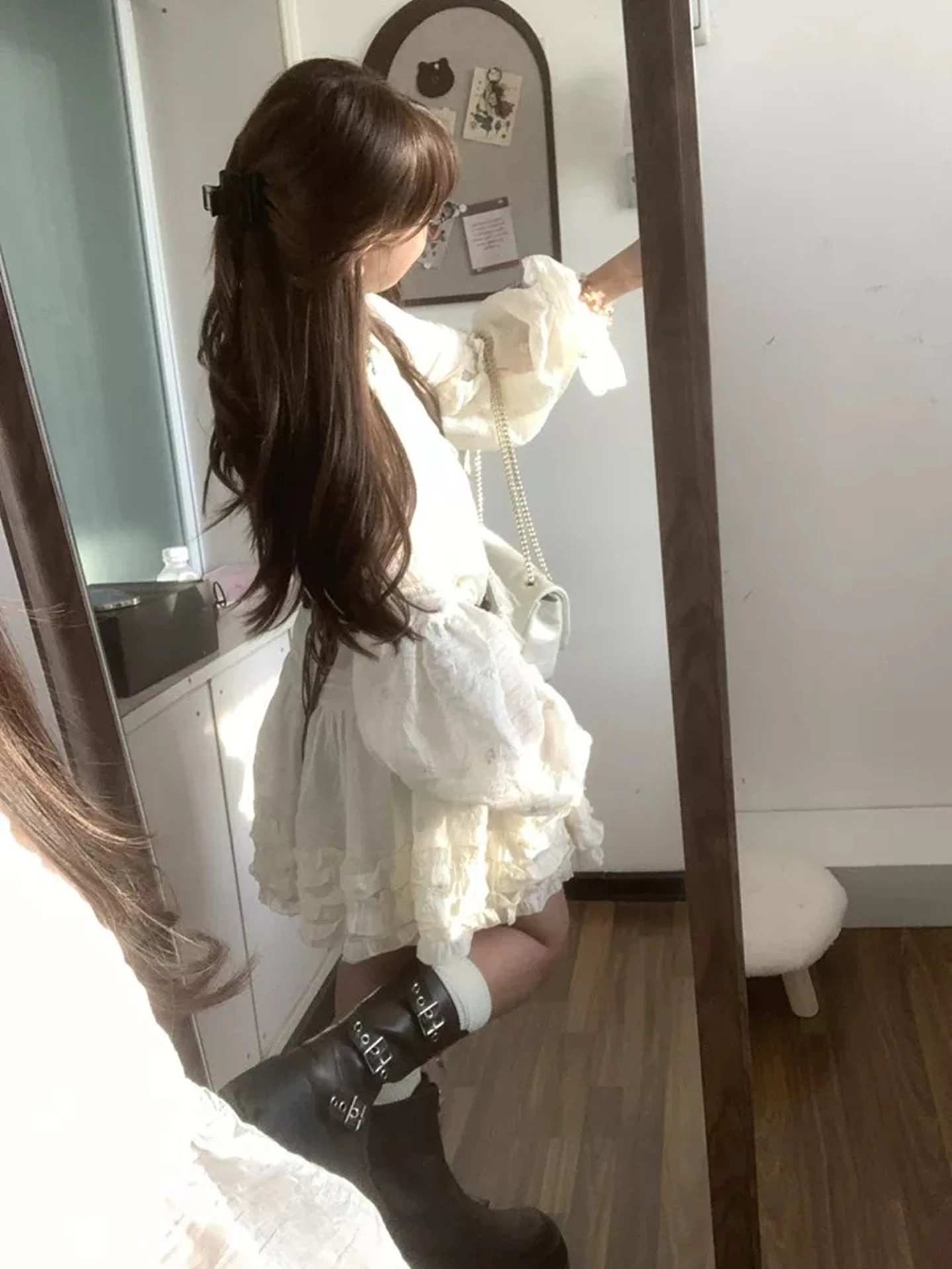 Abiti Abito da donna Kawaii Autunno Cupro Pieghettato a strati a vita alta Midi Orlo obliquo Personalità esotica artistica Telai a contrasto