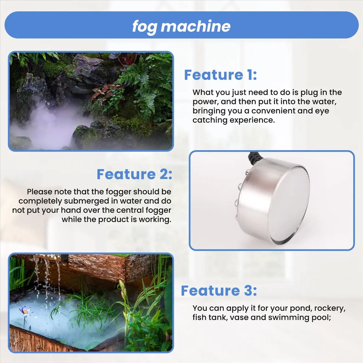 BAAU Halloween Mist Maker Fogger Fog Machine Fountain Mister Fogger Water Garden Pond Foggers with 12 LED Light Flashes(US)