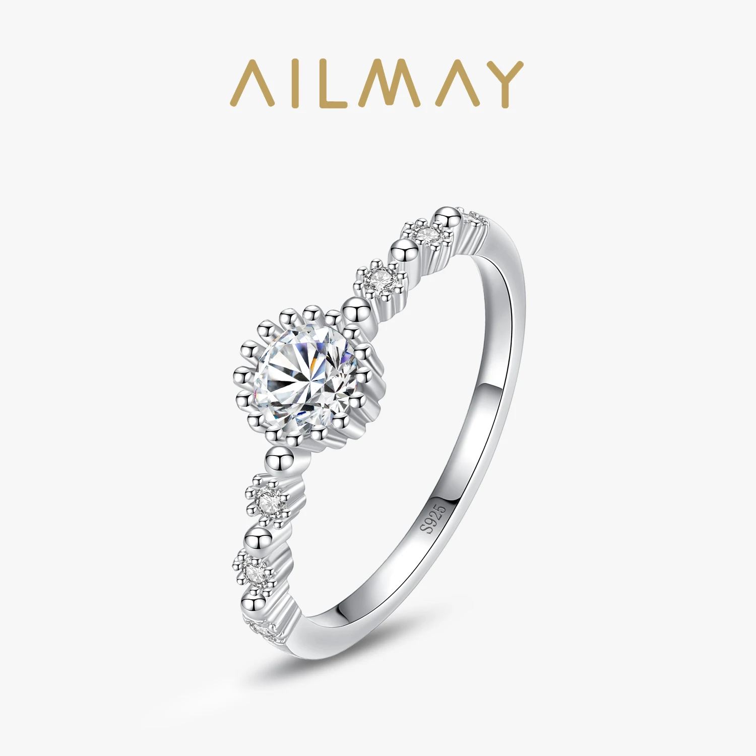 Ailmay Hot Sale Vintage Finger Rings 925 Sterling Silver Clear Zircon For Women Classic Luxury Wedding Accessories Jewelry GIFT