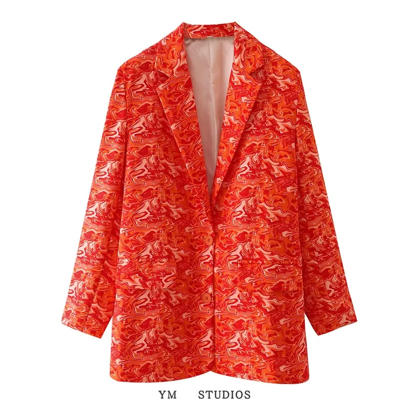 

Осень 202, женский костюм из Гонконга в стиле ретро с оранжевым принтом, универсальный костюм OL Jaet Street Faion с цветочным узором, длинный...