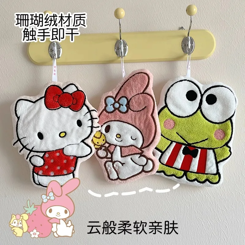 Sanrio Hello Kitty My Melody Pochacco Cartoon Cute Hand Towel Water-Absorbent Coral Fleece Kitchen Decor Quick-Drying Kids Towel