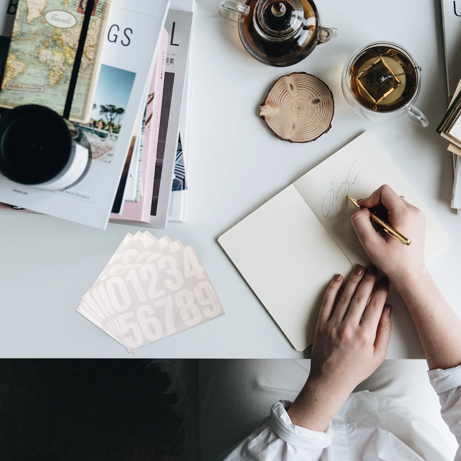 6pcs 4-Inch Digital Stickers Large Adhesive Waterproof Number Stickers for Mailbox Trash Can Address Board Outdoor Files Folder