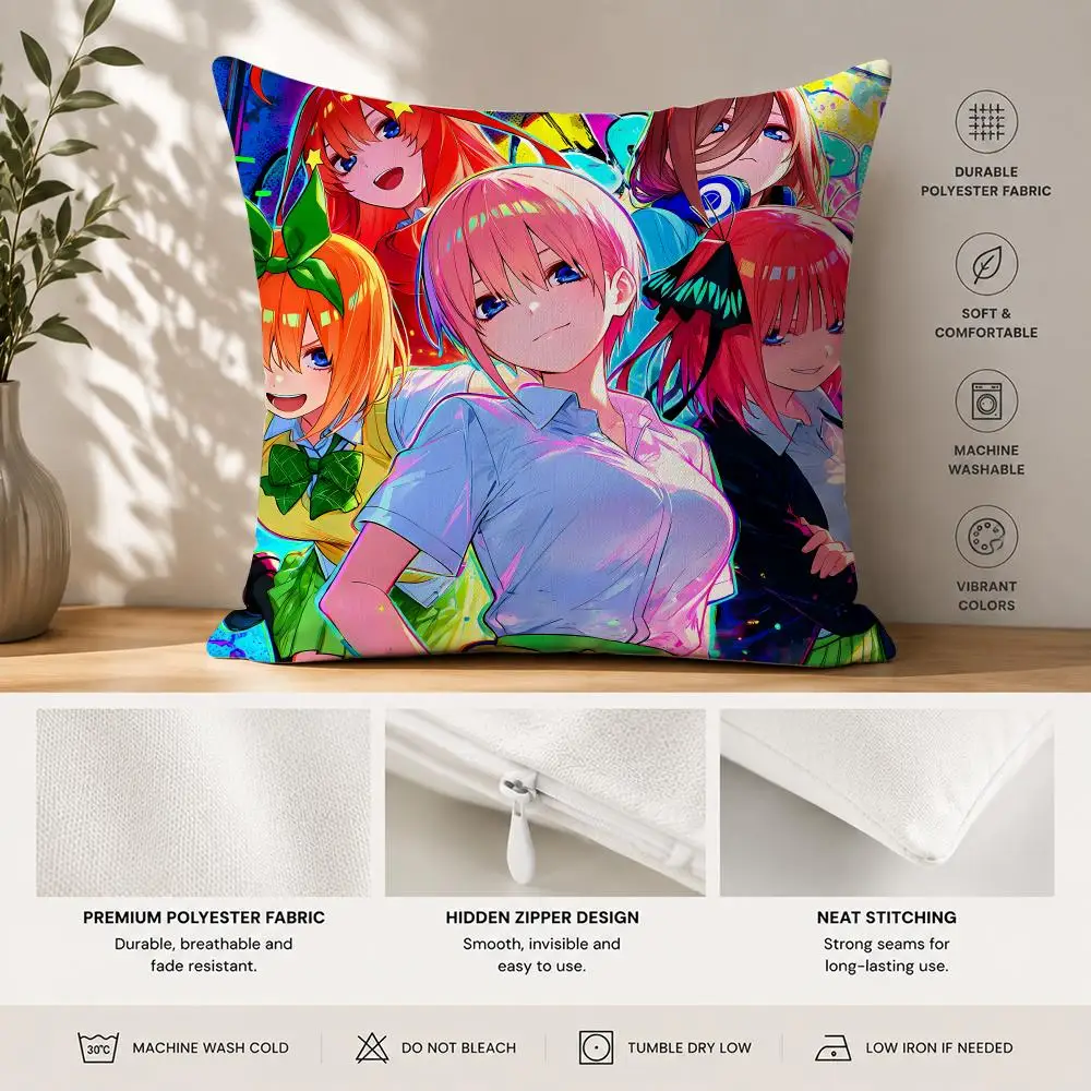 Q-Quintessential Quintuplets Cushion Cover 40x40cm Square Decorative Sofa Cushion Cover Bedroom Living Room Home Decor Gift