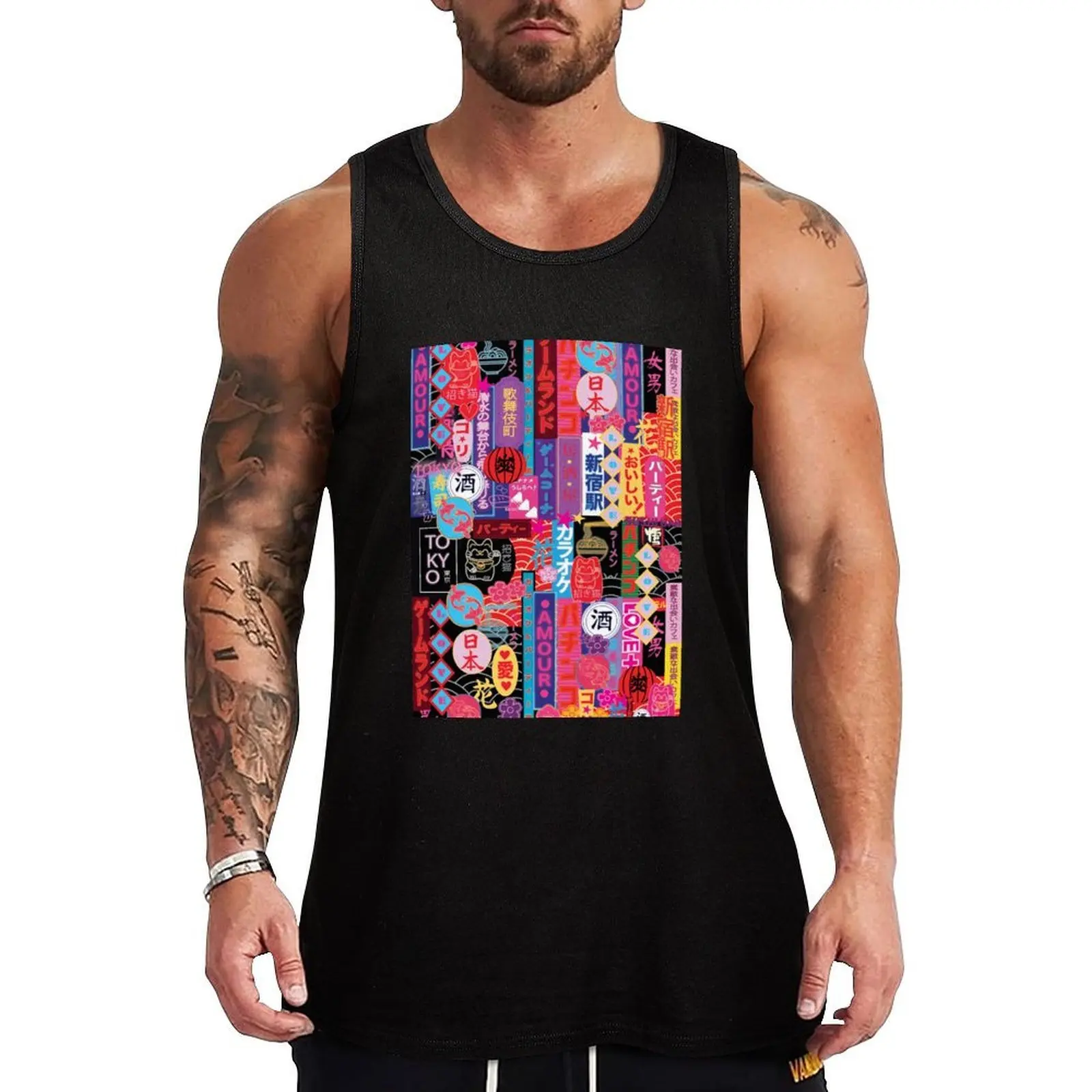 Shinjuku Neon Lights Tank Top Stretch Tank Top Flexible Fit Casual Sleeveless
