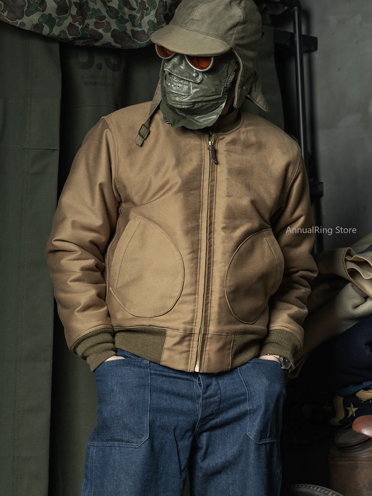 

Прочная куртка Bronson NAF-1168 Aviator Ground Crew в цвете хаки, на подкладке из шерсти альпаки USN, с молнией, модель N-1