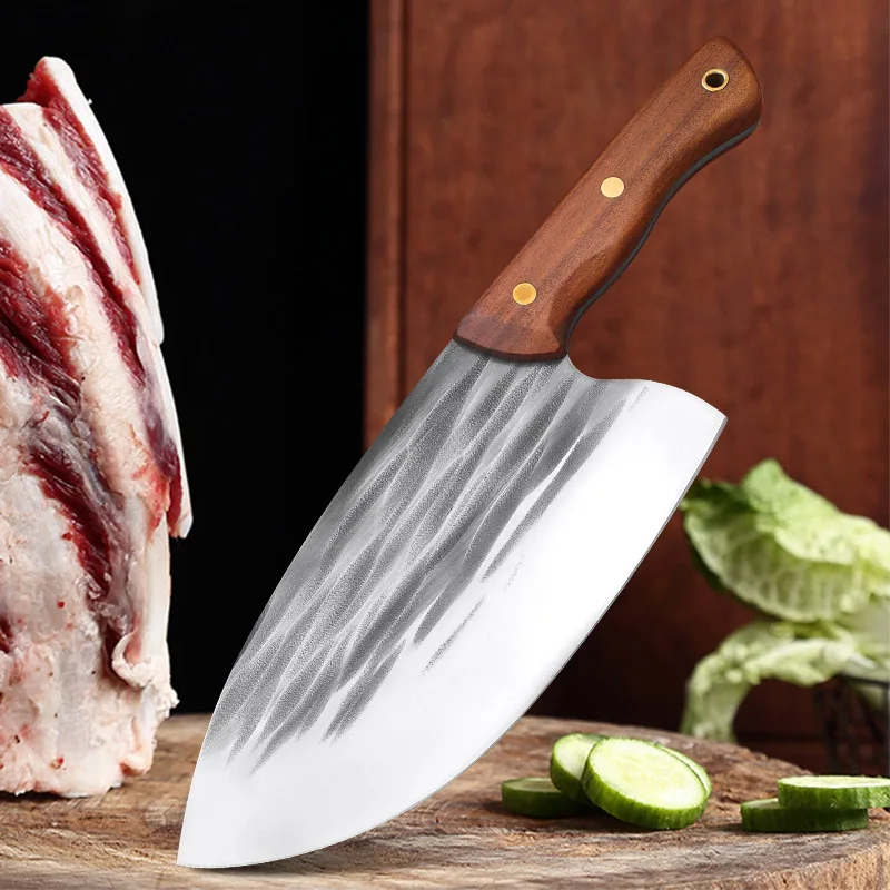 Küchenmesser, handgefertigt, geschmiedet, Kochmesser, Edelstahl, Metzgermesser, Fleischbeil mit Holzgriff, Kochutensilien