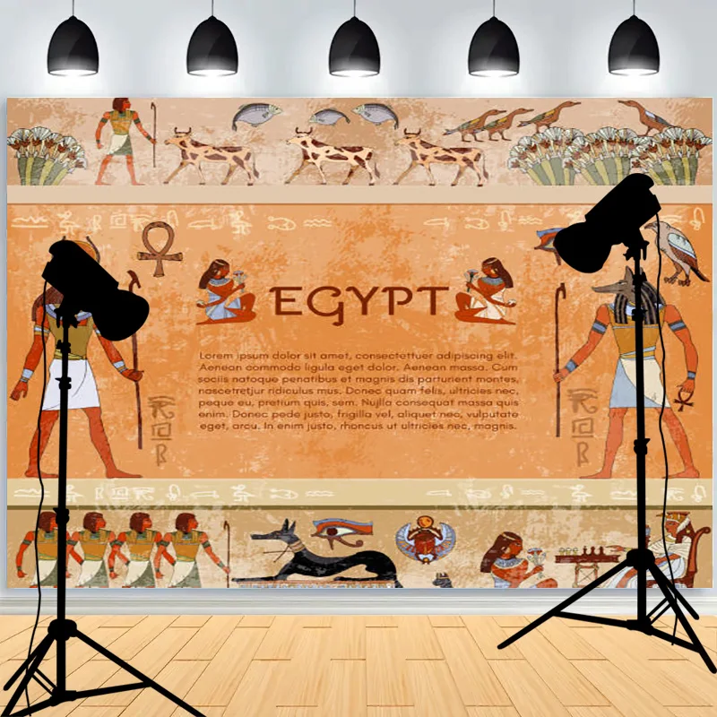 Hieroglyphs Pharaoh Goddess Pyramid Photography Background Sphinx Mural Wall Painting Civilization Studio Backdrops BY-03