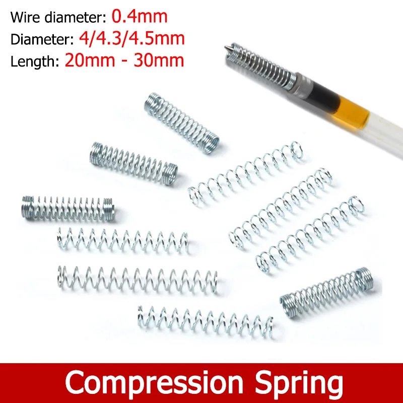 

10-50pcs OD 4/4.3/4.5mm Ballpoint Pen Spring Small Elongated Compression Spring Galvanized Wire Diameter 0.4mm Length 18-30mm