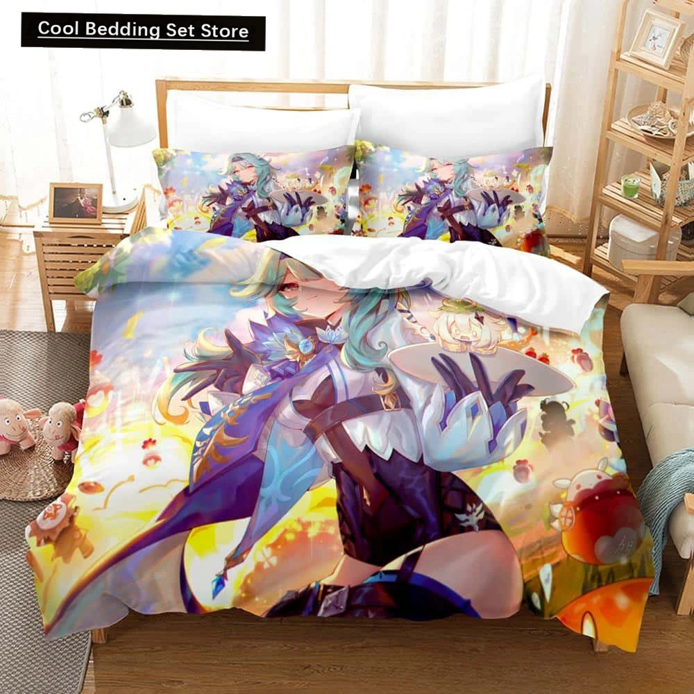 

Kawaii Anime Genshin Impact Eula Lawrence Bedding Set Single Twin Full Queen King Size Bed Set Adult Kid Bedroom Duvetcover Sets