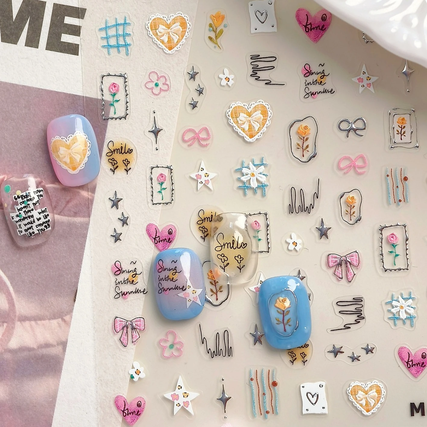 Illustrazione semplice Pizzo Cuore Amore Rosa Fiore Stella Linea Cintura Lettera inglese Graffiti Adesivo Adesivi per nail art Decalcomania per manicure