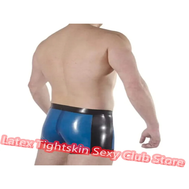 

Men Latex Panties Boxer Blue with Black Sexy Fetish Shorts Handmade Underwear Club Wear for Men Cosplay Costumes