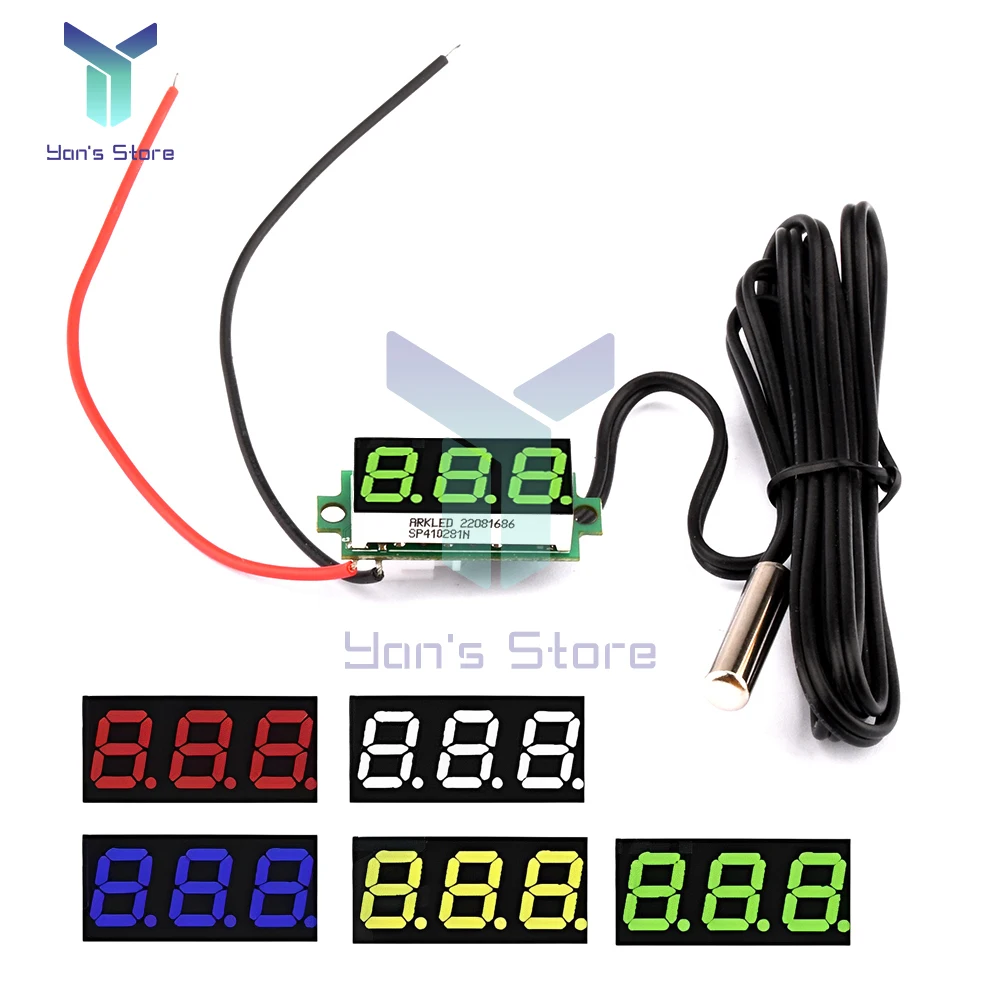 1Pcs LED Digital Thermometer Temperature Sensor Detector Waterproof NTC Metal Probe Red/White/Yellow/Blue/Green Display DC 4-28V