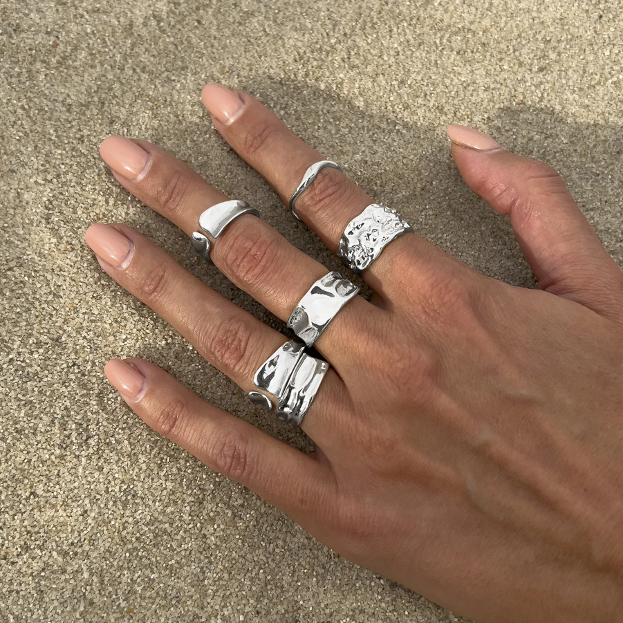 Salircon 6Pcs/Set Smooth Gold Color Open Ring Set for Women Men 2025 Irregular Adjustable Finger Ring Couple Jewelry Accessories image 2
