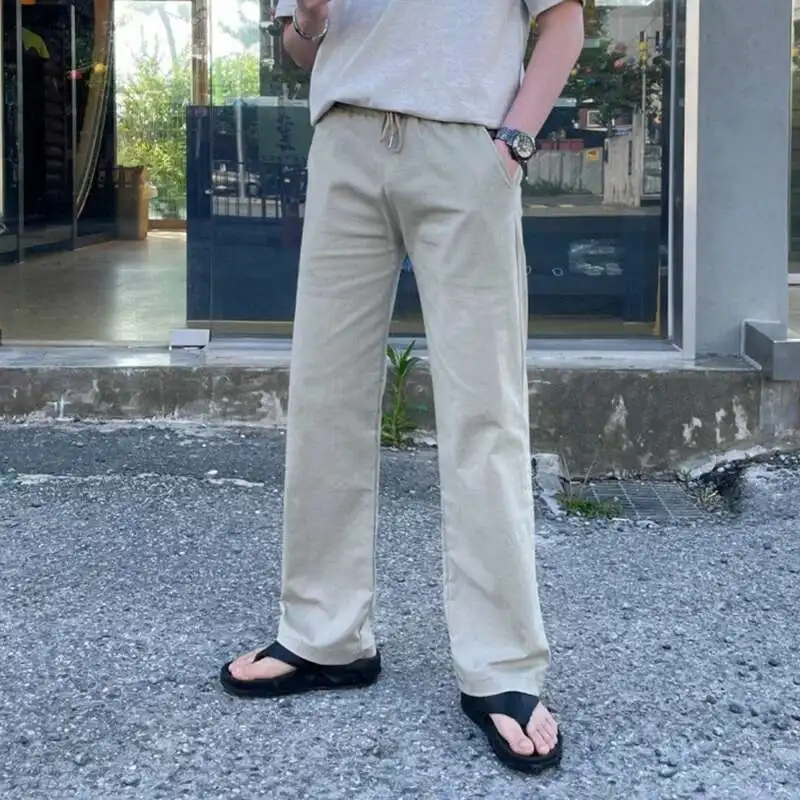 

Men's New Simple Casual Pants Solid Color Drawstring Straight Leg Casual Elastic Waist Cleanfit Male Loose Bottom Casual LLR8
