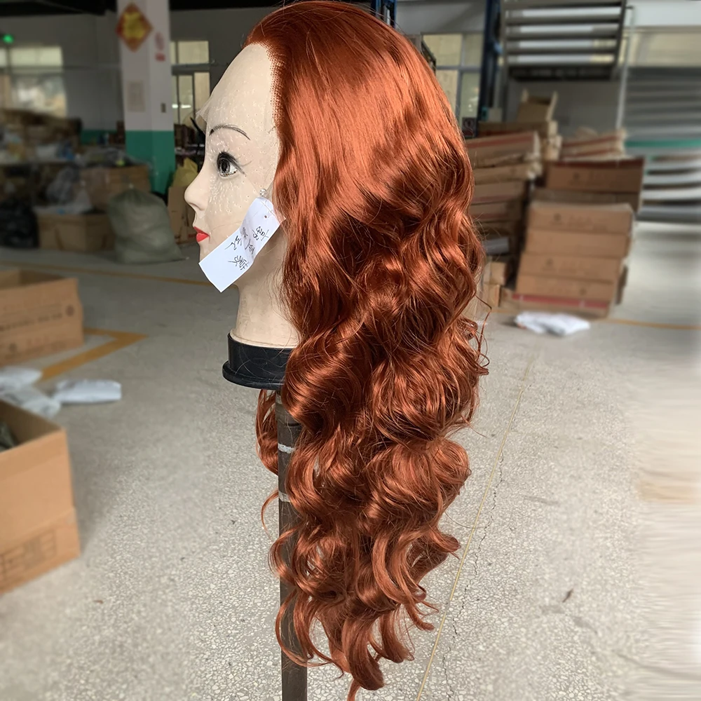Voguebeauty Copper Red Synthetic Lace Front Deep Wave Wig Heat Resistant Fiber Cosplay Wig For Women
