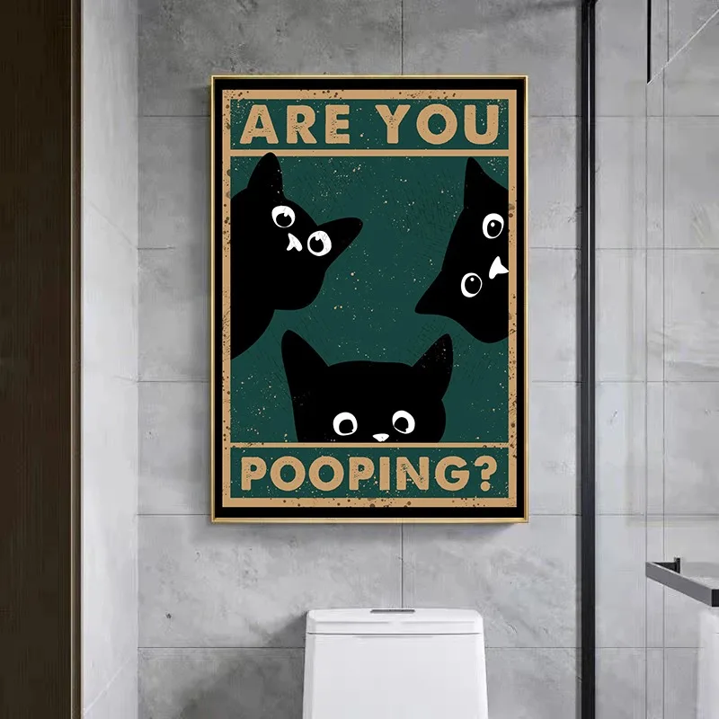 Animals Cat Dog Are You Pooping Funny Bathroom Sign Poster Print Canvas Painting Wall Art Picture for Toilet Home Bathroom Decor