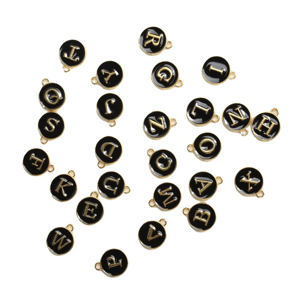 26pcs Round Double Sided Letter Pendant Charms Round Shape Metal Alloy Alphabet Charms A-Z Initial Letter Pendants For Bracelet