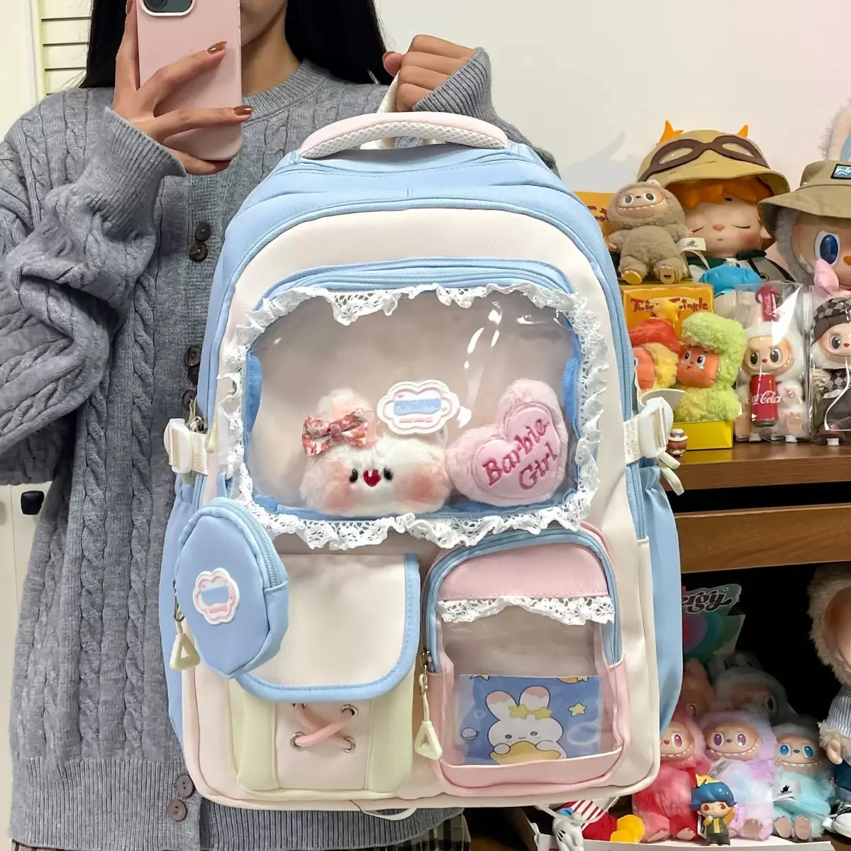 New Y2K Cute Coin Purse Ita Backpacks Sweet Girls Transparent Rucksack Large Capacity Student Schoolbag College Outdoor Knapsack