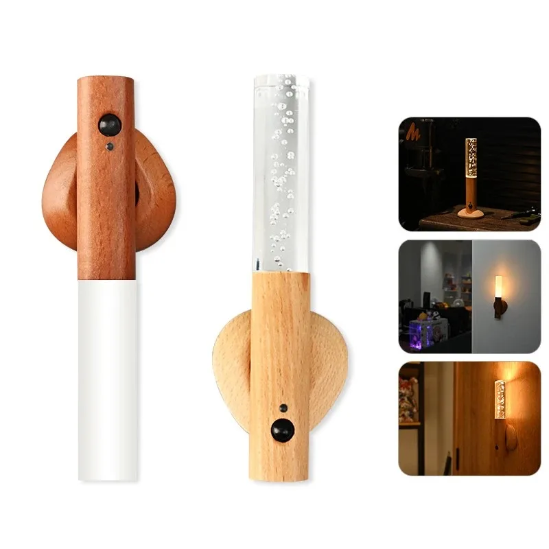 Intelligent Human Body Sensor Light Automatically Lights Up  Night, Wardrobe, Cabinet, Aisle, Bedside Wooden , Rechargeable