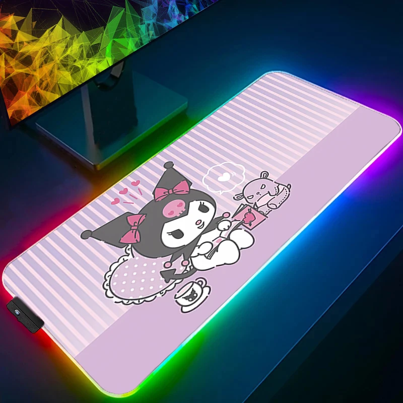Mouse Pad RGB Kuromi Backlight Gaming Designed specifically Accessories Carpet Gamer PC Computer Keyboard Desk Mat LED Mausepad
