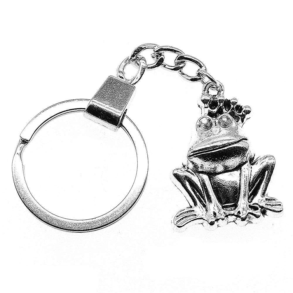 Fashion Antique Silver Color 34x25mm Frog Prince Frog Charms Pendants DIY Men Car Key Chain Ring Holder Keyring Gift