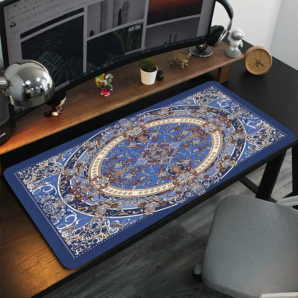 Large Size Non-Slip Rectangle Mouse Pads Vintage Oriental Blue Persian Floral Rug Mice Mats for Home Office Gaming Computer Desk