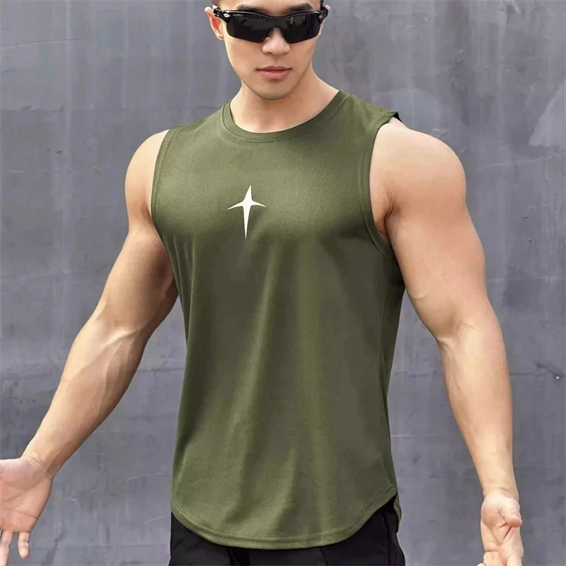 summer Sleeveless vest outdoor sport tank top running fitness undershirt quick drying round neck gym T-shirt men Breathable top