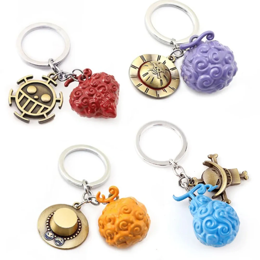 Anime OP Metal Keychain Accessories Anime Luffy Ace Law Devil Fruit Keyring Pendant Key Holder Car Chaveiro Charm Llaveros Toys