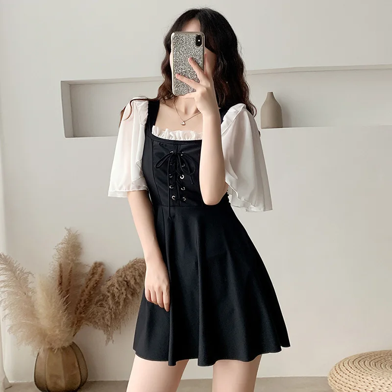 2025 New One-piece Belly-covering Slim Skirt Style Conservative Hot Spring Sexy Hollow Korean Fairy Swimsuit
