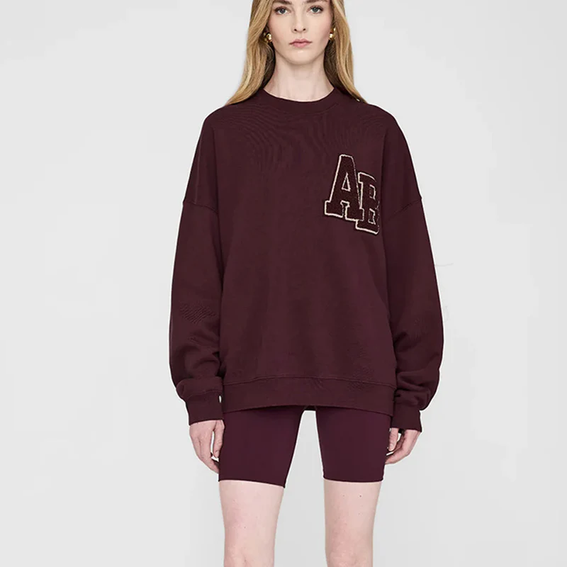 

Autumn and Winter AB hand cranked special embroidery fleece loose women's round neck sweatshirt