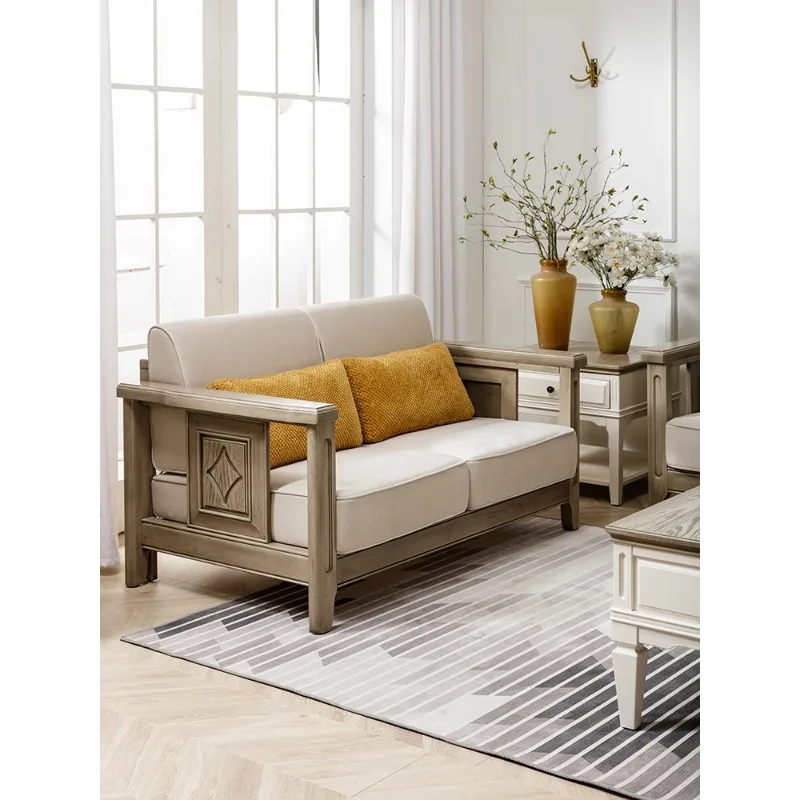 

Solid wood sofa fabric full dismantling and washing living room combination small apartment new Chinese light luxury furniture