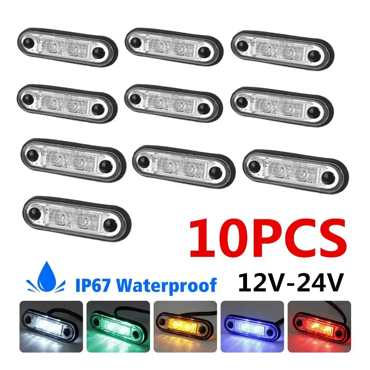 

10pcs 12V 24V LED Side Marker Lights Clearance Rear Tail Brake Indicator Signal Lamps Truck Trailer Tractor Van Bus Waterproof