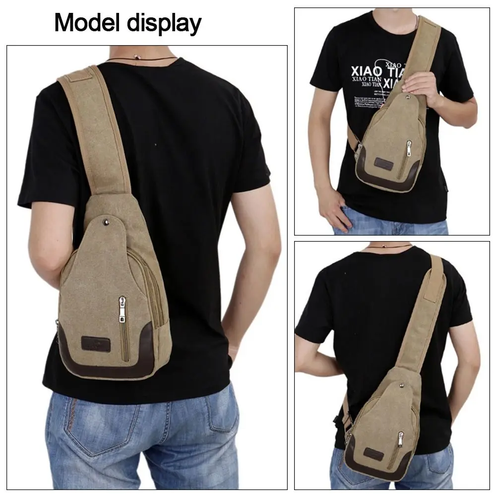 Fashion Casual Men Crossbody Bag Multifunctional Vintage Canvas Satchel Shoulder Sling Chest Pack Outdoor Travel Phone Purse