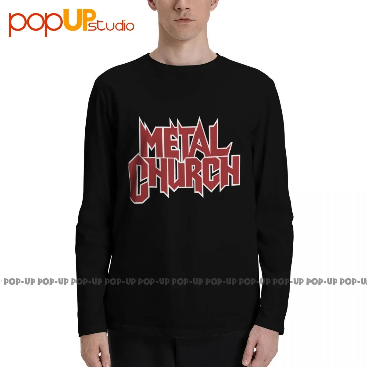 Metal Church Logo Schwarz Long Sleeve T-Shirts T-shirt Tee Cool Cotton Hip Hop Streetwear