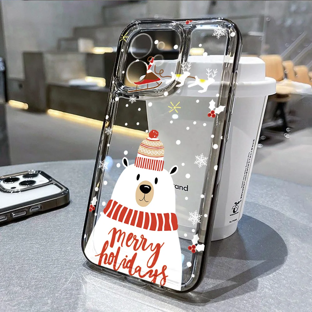 Snow Elk Merry Christmas Phone Case For iPhone 16 15 Pro 13 11 12 14 Pro Max XR XS X 7 8 Plus SE Shockproof Soft Clear Cover