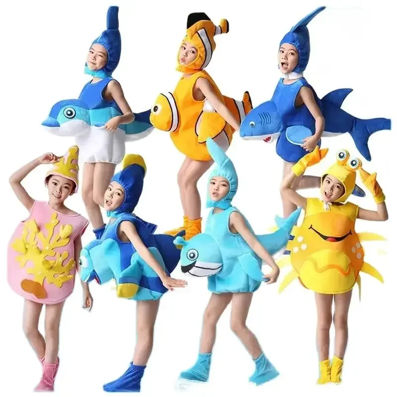 Marine Animals Cosplay Costume Kids Sea World Performance Clothing Party Penguin Octopus Starfish Sea Turtle Crab Shark Jumpsuit