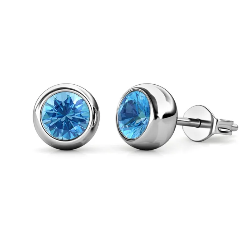 

Daisini Women's 925 Sterling Silver Round Cut Bezel Stud Earrings with Swarovski Crystals Men Jewelry Ear piercing Accessories