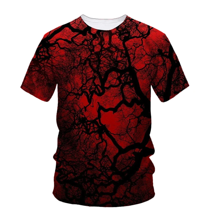 Summer Fashion New Red and Black graffiti graphic t shirts For Men Trend Casual Personality Hip Hop Printed Short Sleeve Tee Top