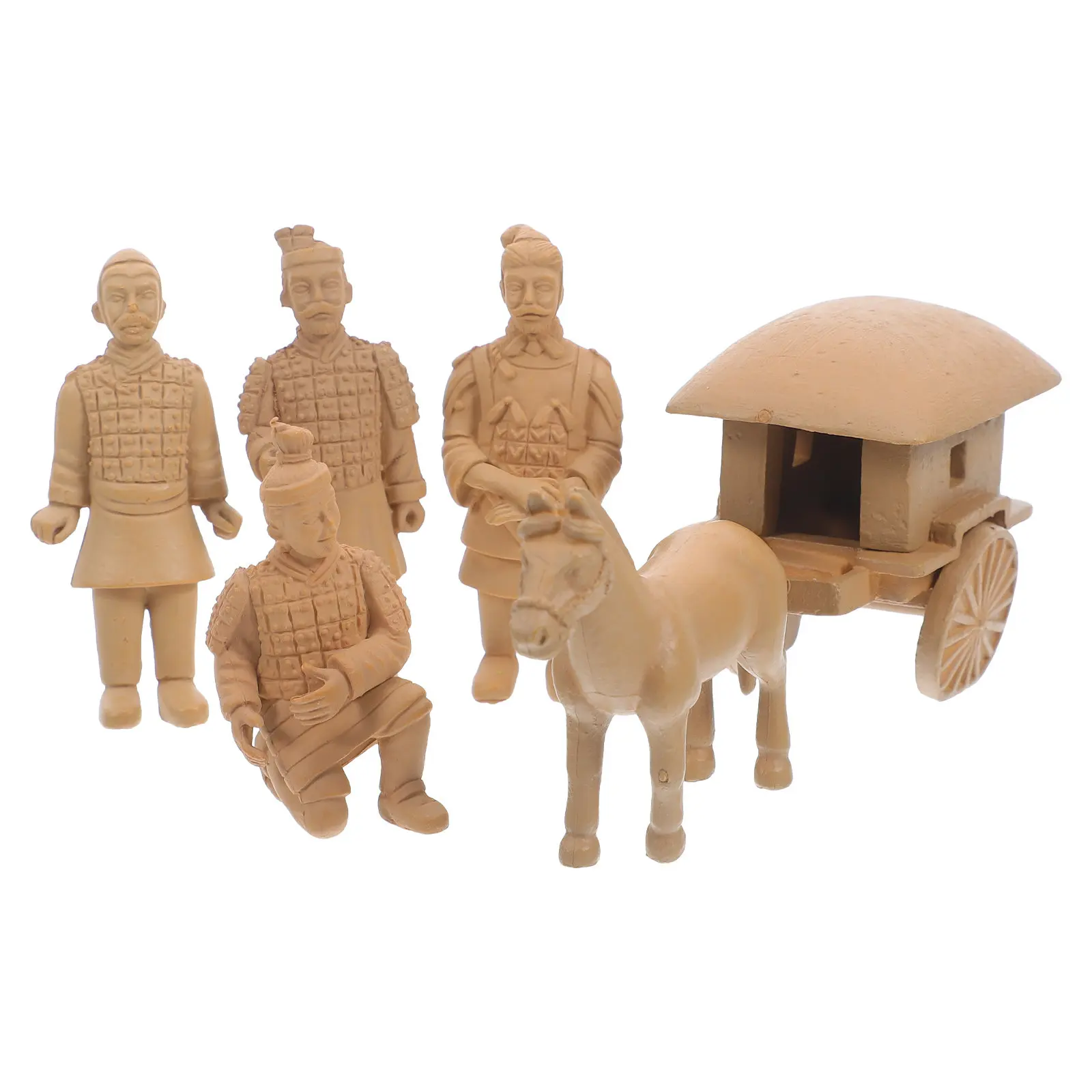 6Pcs Authentic Terracotta Warriors Sculpture Collection Qin Army Miniature Warrior Horse Chariot Statues Home Office