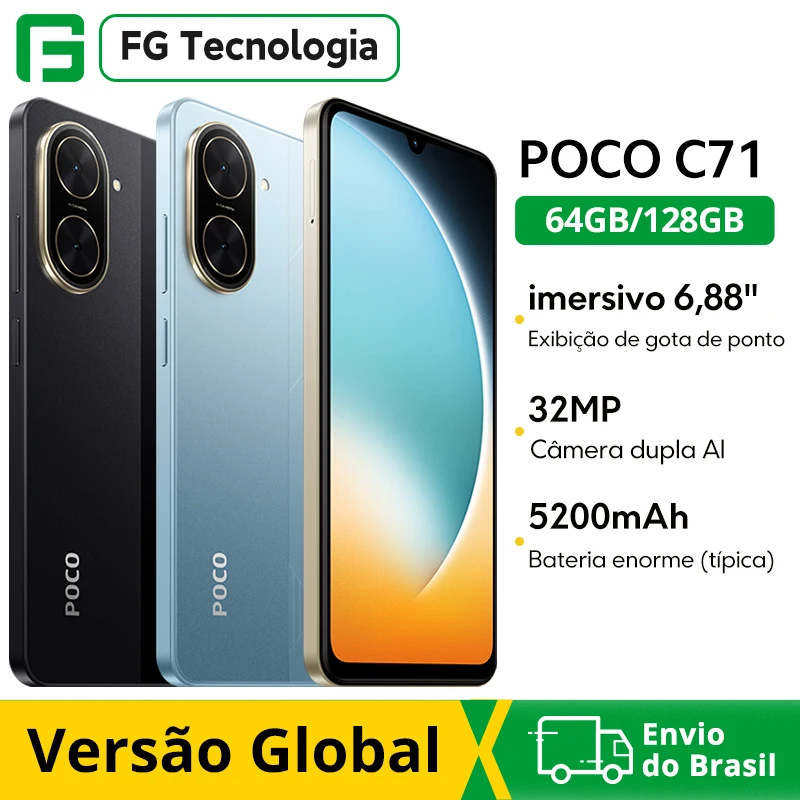 POCO C71 Version mondiale processeur octa-core 6.88 "affichage Dot Drop 32MP caméra principale 15W charge rapide