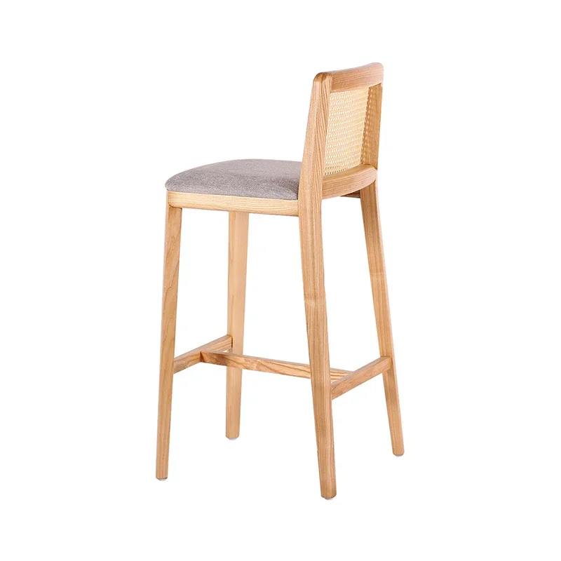 Japanese Wabi-Sabi Dining Chair Rattan Woven Wooden Modern Household Kitchen Island Bar Stool High Cadeiras Furniture