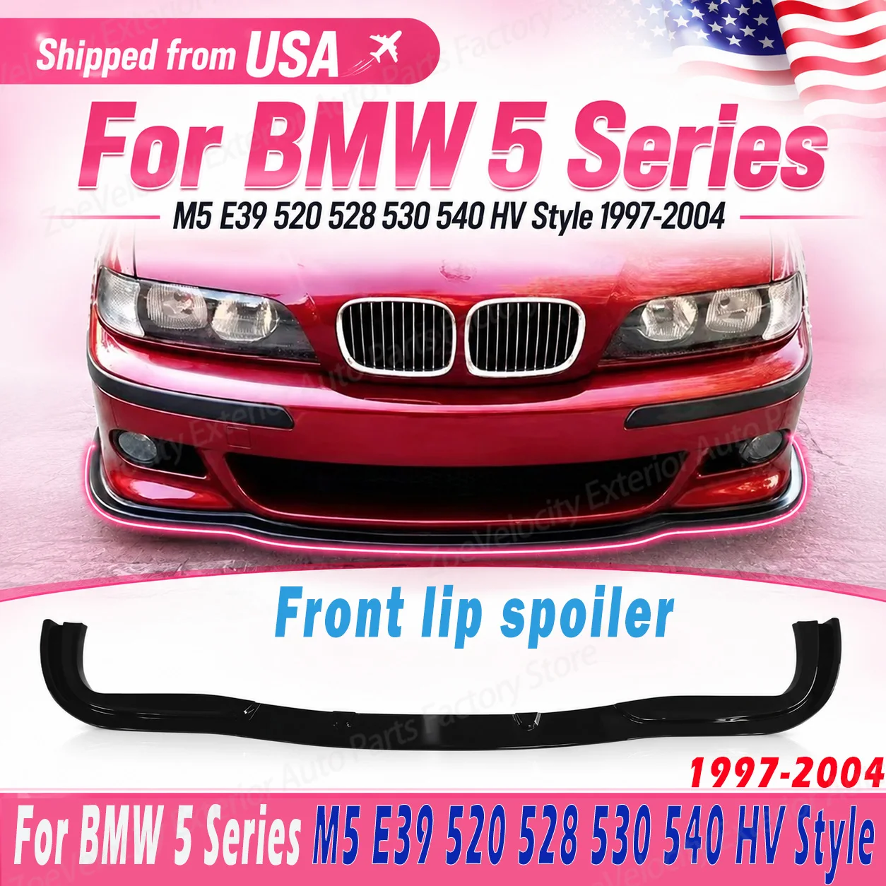 

Front Bumper Lip Spoiler Splitter Diffuser for BMW 5 Series M5 E39 520 528 530 540 HV Style 1997-2004 Body Kit Tuning USA Local
