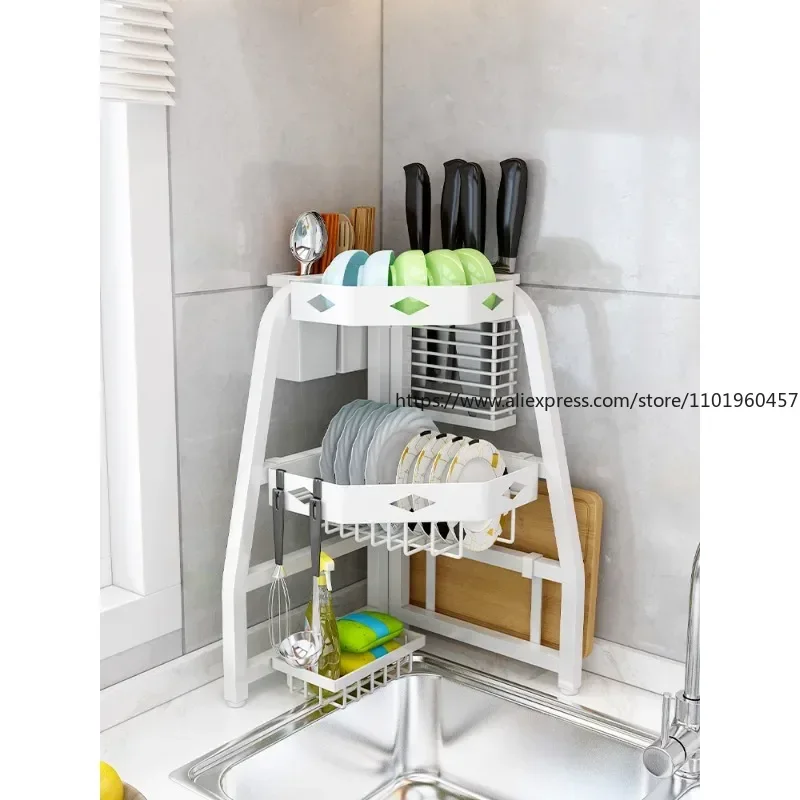 

Kitchen Corner Sink Storage Rack Dish Storage Rack Multi-functional Corner Sink Dish Rack Household