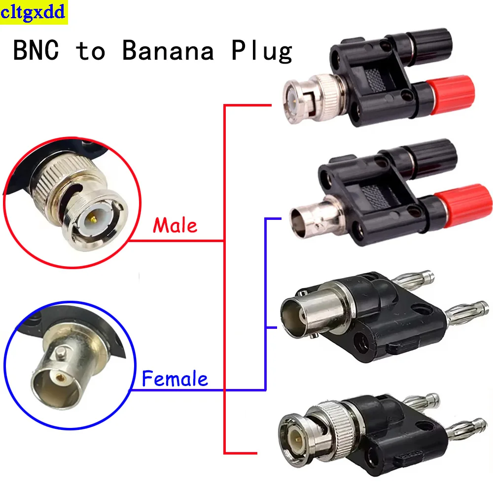 Cltgxdd 1piece BNC to Double 4mm Banana Head Male and Female Coaxial Connector BNC T-Type Three-Way Distributor RF Adapter